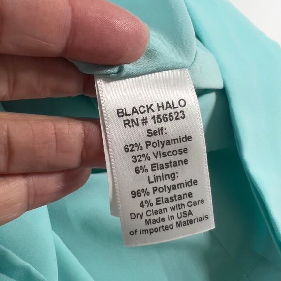 Black Halo 10 Womens Aqua Blue Green Sheath Dress Ruffle Sleeve Desta *flaw - Picture 6 of 12
